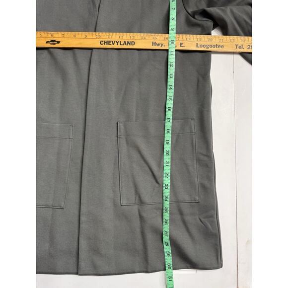 Eileen Fisher L Green Gray Stretch Crepe High Collar Kimono Cardigan Jacket - Picture 5 of 6